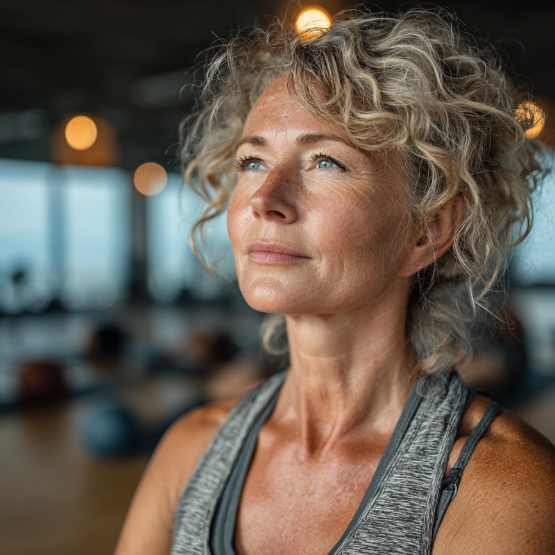 Група літніх людей займається йогою